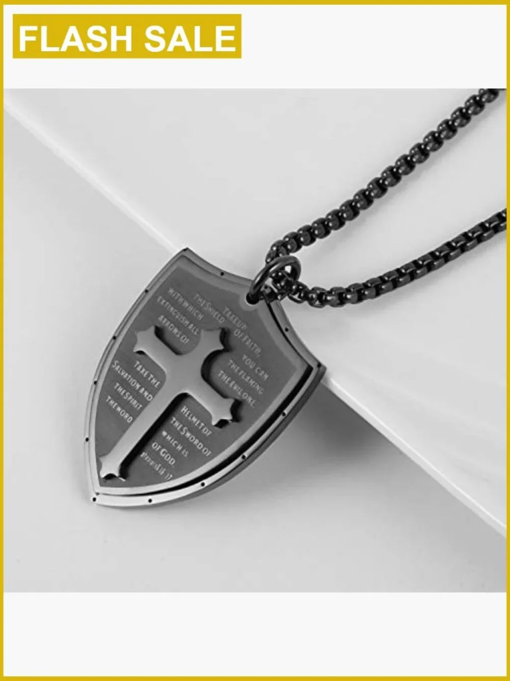 Shield Armor of God Faith Cross Stainless Steel Pendant Necklace
